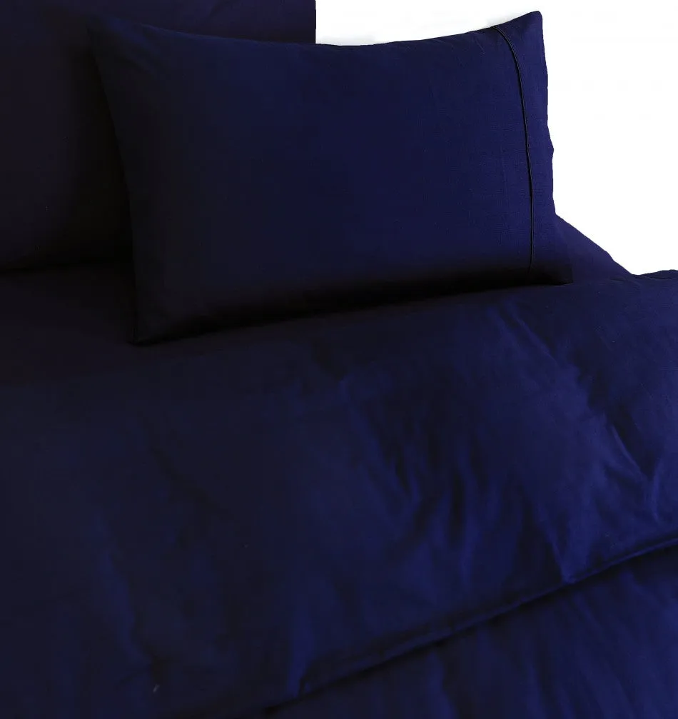 100% Egyptian Cotton Vintage Washed Quilt Cover Set I Double I Navy Blue