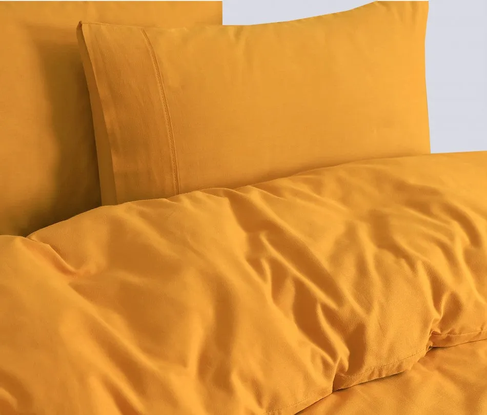 100% Egyptian Cotton Vintage Washed Quilt Cover Set I Queen I Mustard