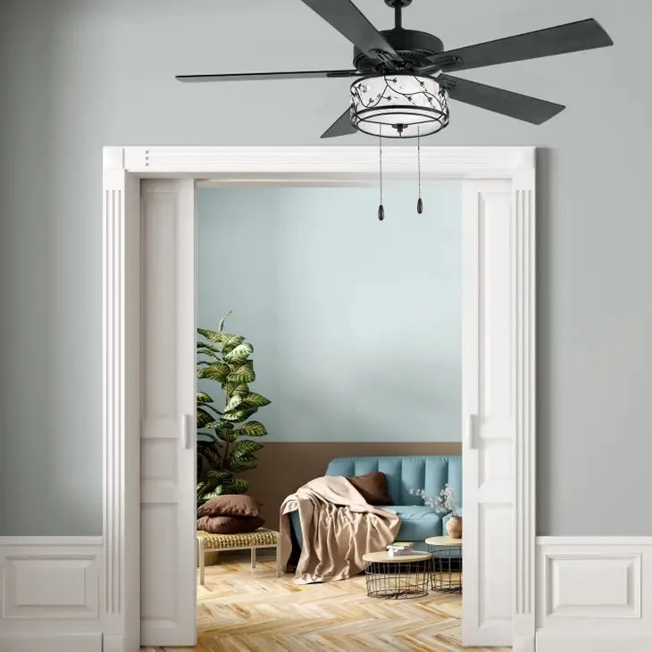 52"W Desdemona Oil-Rubbed Bronze Floral Shade Ceiling Fan