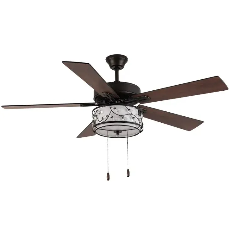 52"W Desdemona Oil-Rubbed Bronze Floral Shade Ceiling Fan