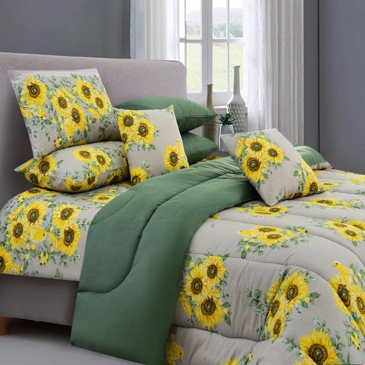 8 PCs Winter Comforter Set-Sun Flower