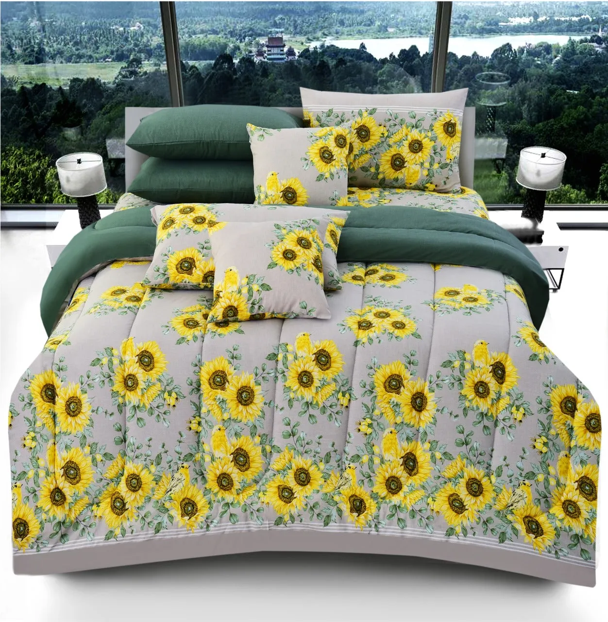 8 PCs Winter Comforter Set-Sun Flower