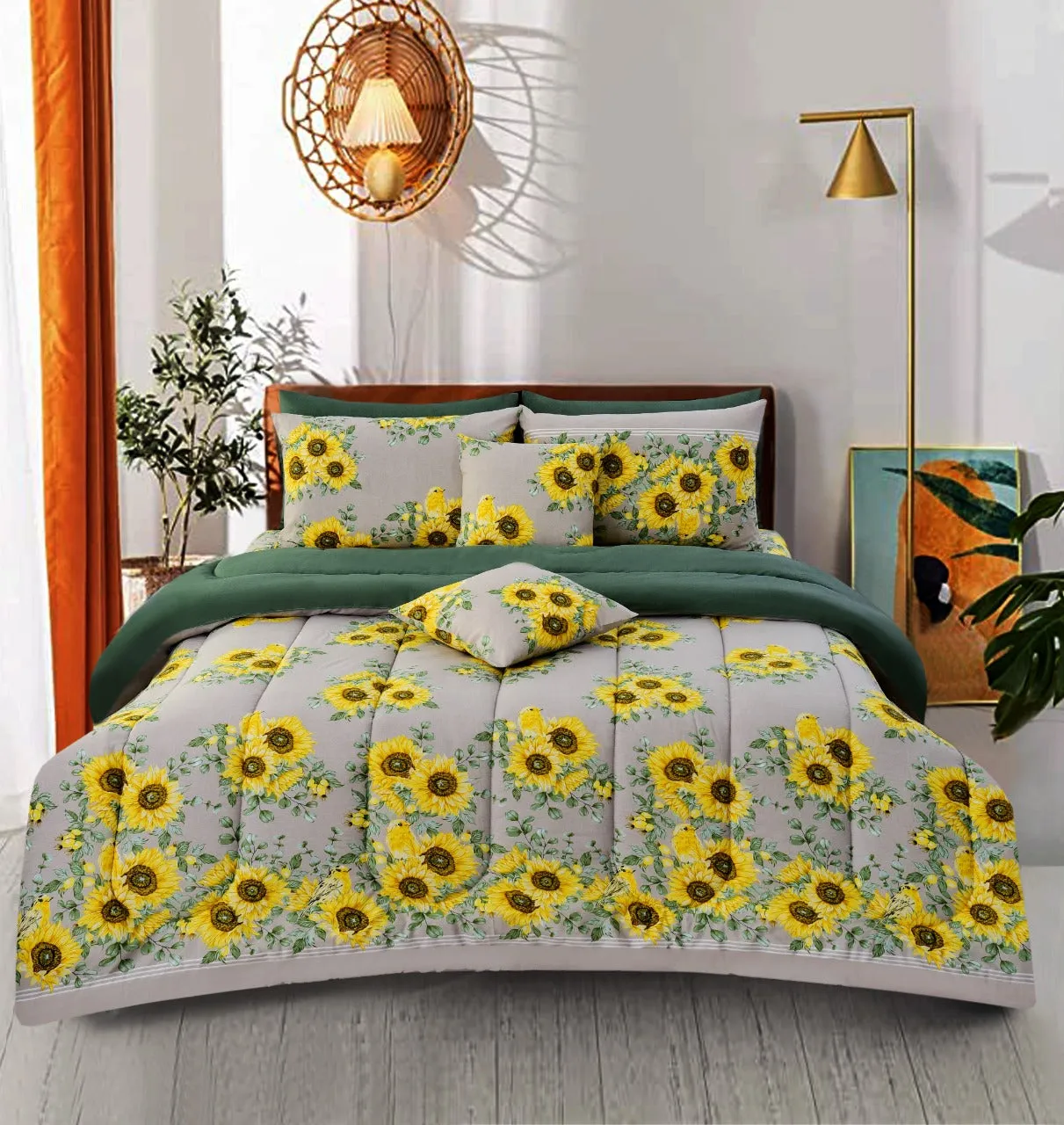 8 PCs Winter Comforter Set-Sun Flower