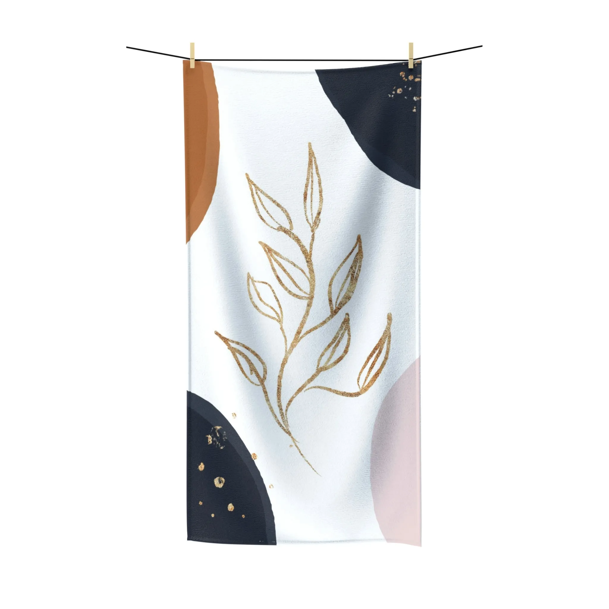 Abstract Boho Bath Towel | Navy Blue Beige Floral