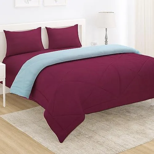 AC Comforter and Bedding Set for Double Bed, Mulberry & Arctic Blue