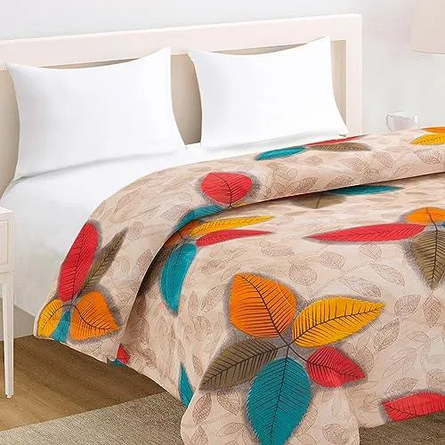 AC Comforter and Bedding Set for Double Bed, Natural Beige Chestnut Leaves