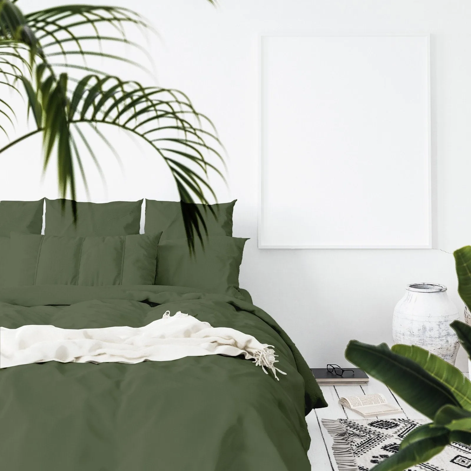 Balmain 1000 Thread Count Hotel Grade Bamboo Cotton Quilt Cover Pillowcases Set Queen Olive