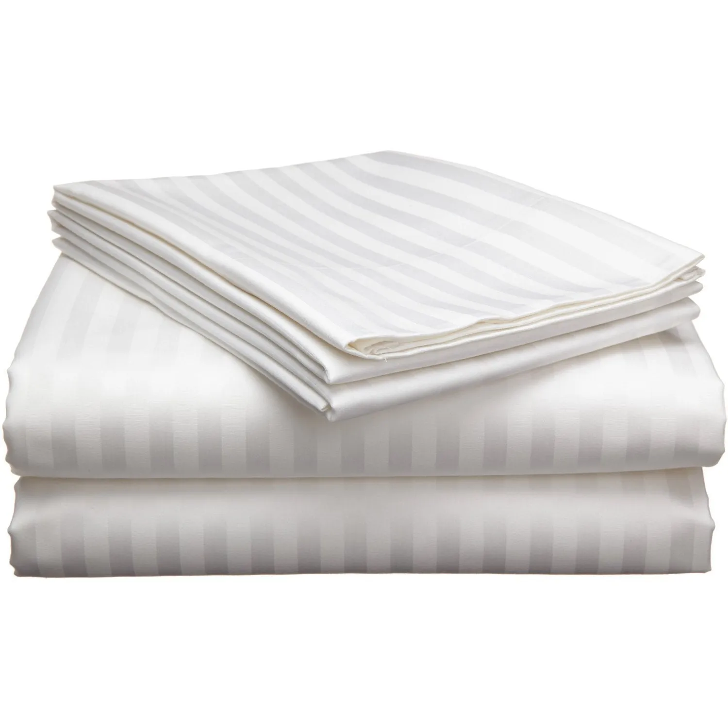 BDWEAVES Satin Stripe Cotton Double Bedsheet With 2 Pillow Covers (White, 90" X 108"), 300 TC