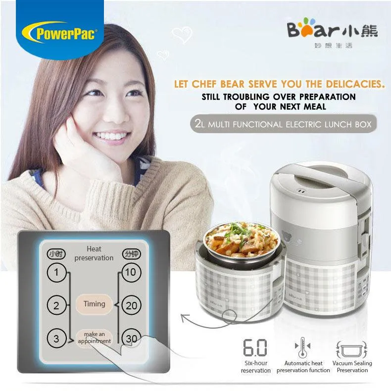 Bear Electric Lunch box, Mini Rice Cooker, 4 in 1 Heating 2.0L Electric Multi Pot(DFH-A20D1)