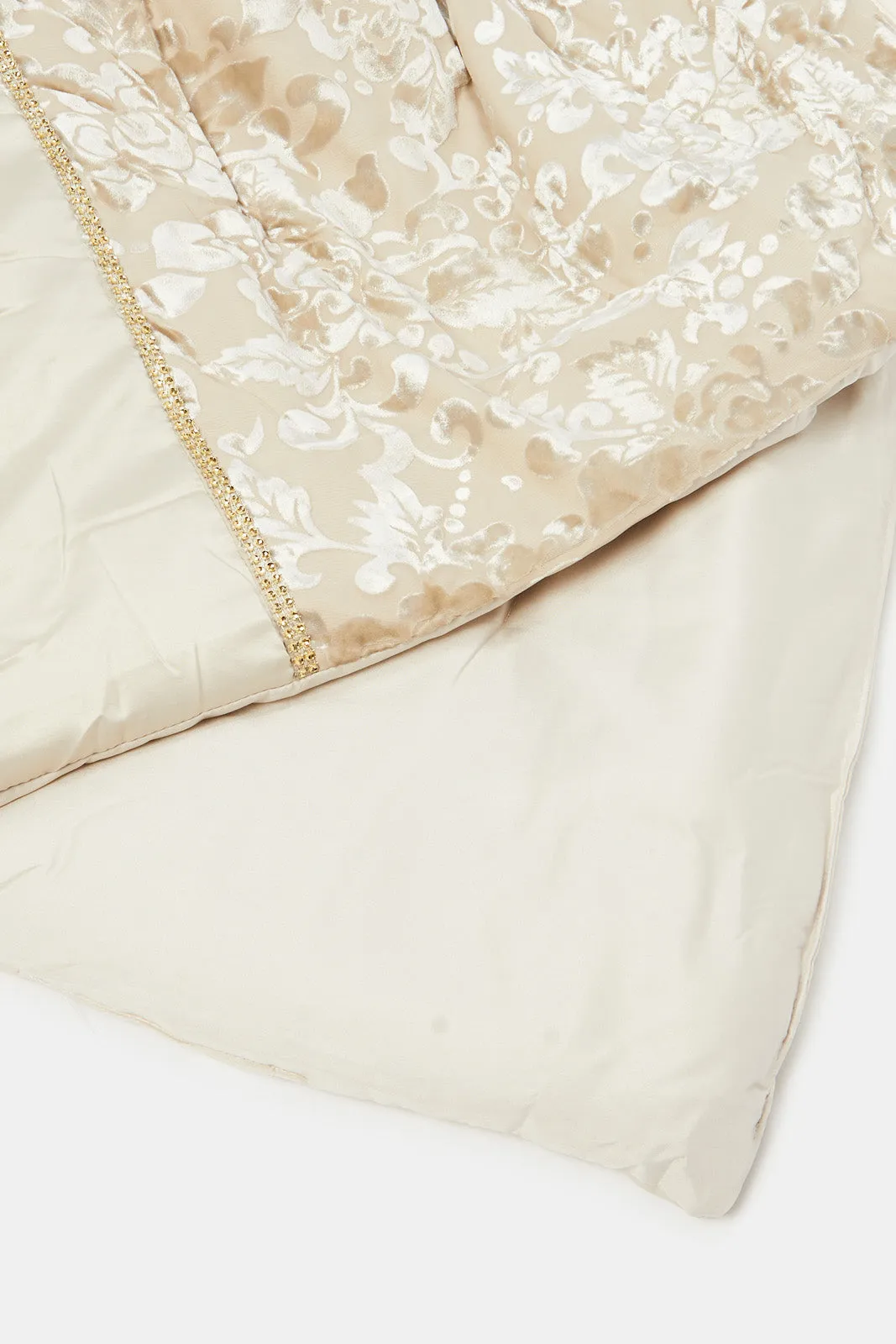 Beige 4 Piece Embellished Velvet Comforter Set (Double Size)