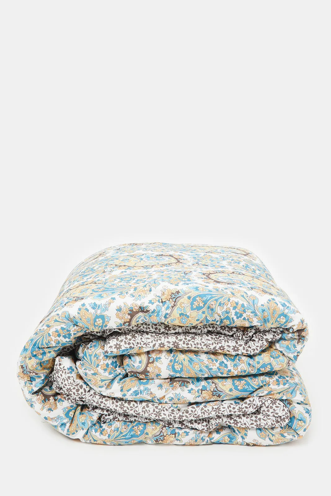 Beige And Blue Paisley Printed Comforter 5 Piece Set (King Size)