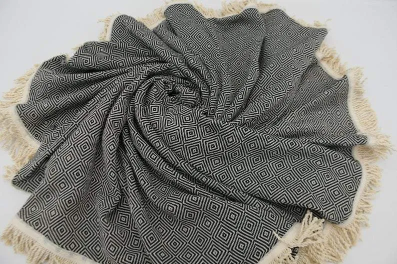 Black 100% Cotton Round Beach Towel