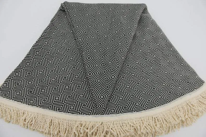 Black 100% Cotton Round Beach Towel