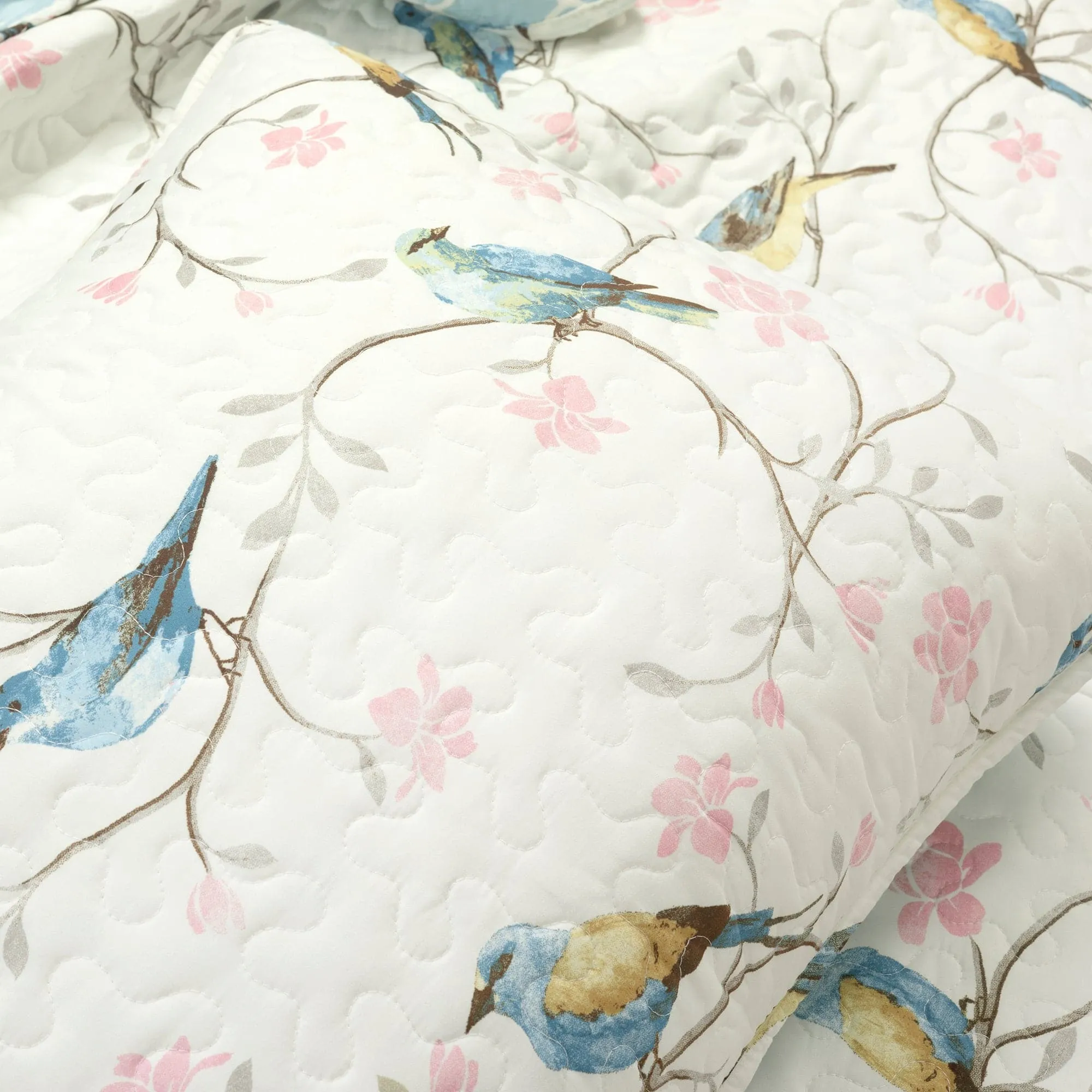 Botanical Bird & Flower Quilt 3 Piece Set