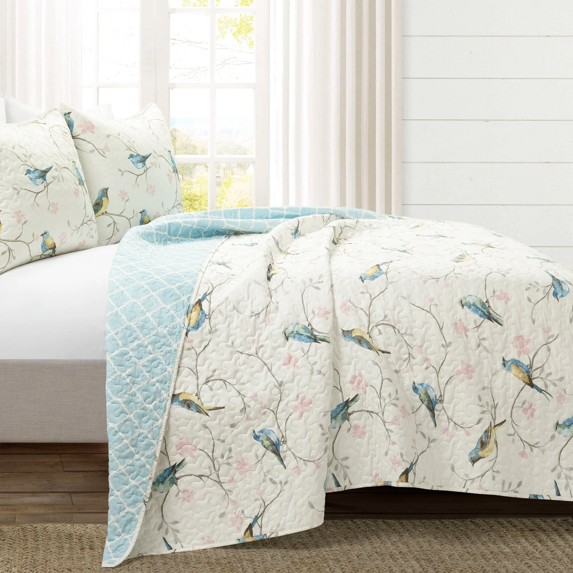 Botanical Bird & Flower Quilt 3 Piece Set