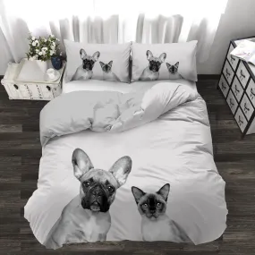 Cat & Dog Novelty Printed 3 Piece  Comforter Set