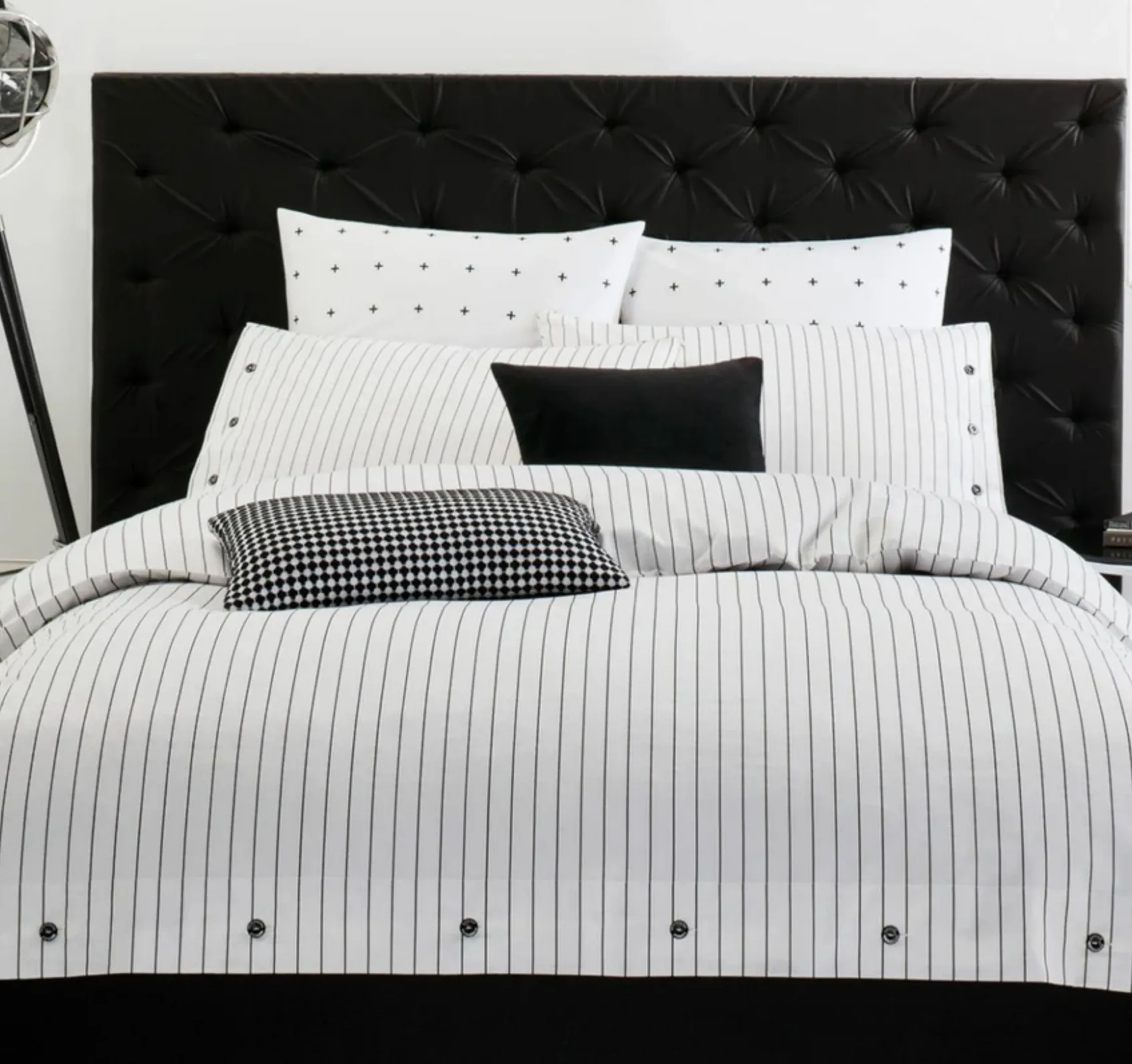 Comme White & Black Stripe Pure Cotton Sateen Quilt Cover Set