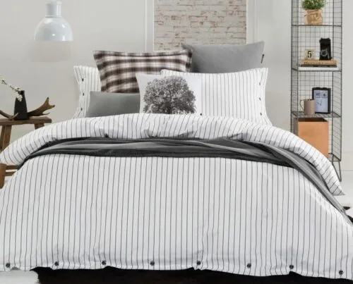 Comme White & Black Stripe Pure Cotton Sateen Quilt Cover Set