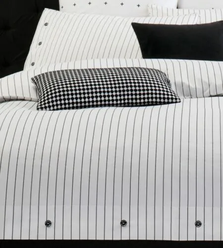 Comme White & Black Stripe Pure Cotton Sateen Quilt Cover Set