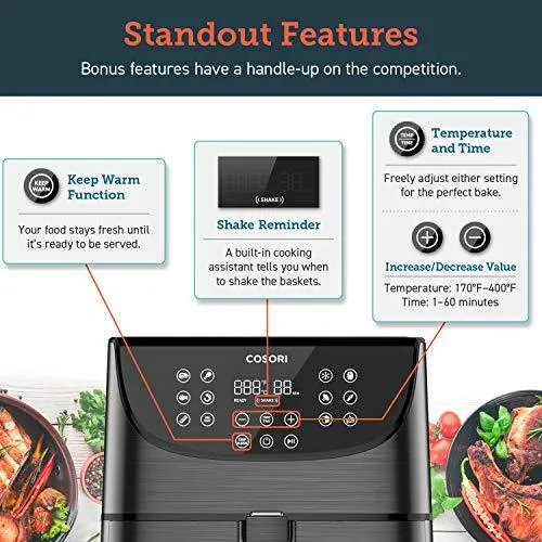 COSORI Air Fryer (100 Recipes Book) 1500W Electric Hot Oven Oilless Cooker, 11 Presets Preheat & Shake Reminder, LED Touch Screen, Nonstick Basket, 3.7 QT, Digital-Black