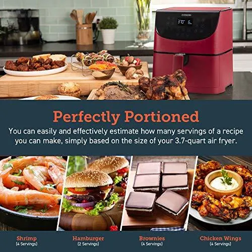 COSORI Air Fryer(100 Recipes, Rack & 4 Skewers) Oilless Oven Cooker 13 Functions, Preheat & Shake Reminder, LED Touch Screen, 3.7 QT, Digital-Burgundy Red