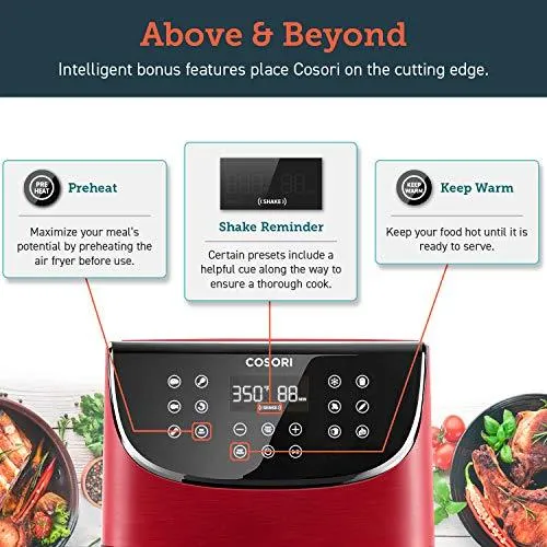 COSORI Air Fryer(100 Recipes, Rack & 4 Skewers) Oilless Oven Cooker 13 Functions, Preheat & Shake Reminder, LED Touch Screen, 3.7 QT, Digital-Burgundy Red