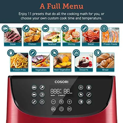 COSORI Air Fryer(100 Recipes, Rack & 4 Skewers) Oilless Oven Cooker 13 Functions, Preheat & Shake Reminder, LED Touch Screen, 3.7 QT, Digital-Burgundy Red