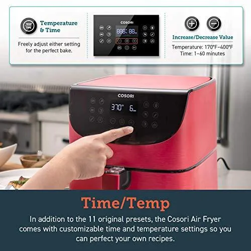 COSORI Air Fryer(100 Recipes, Rack & 4 Skewers) Oilless Oven Cooker 13 Functions, Preheat & Shake Reminder, LED Touch Screen, 3.7 QT, Digital-Burgundy Red