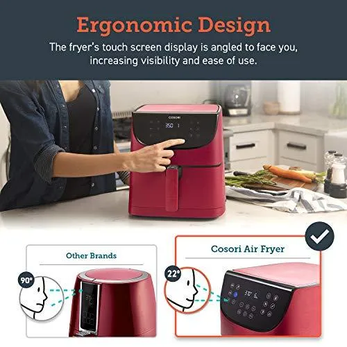 COSORI Air Fryer(100 Recipes, Rack & 4 Skewers) Oilless Oven Cooker 13 Functions, Preheat & Shake Reminder, LED Touch Screen, 3.7 QT, Digital-Burgundy Red