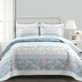 Cottagecore Flower Stripe Cotton Quilt 3 Piece Set