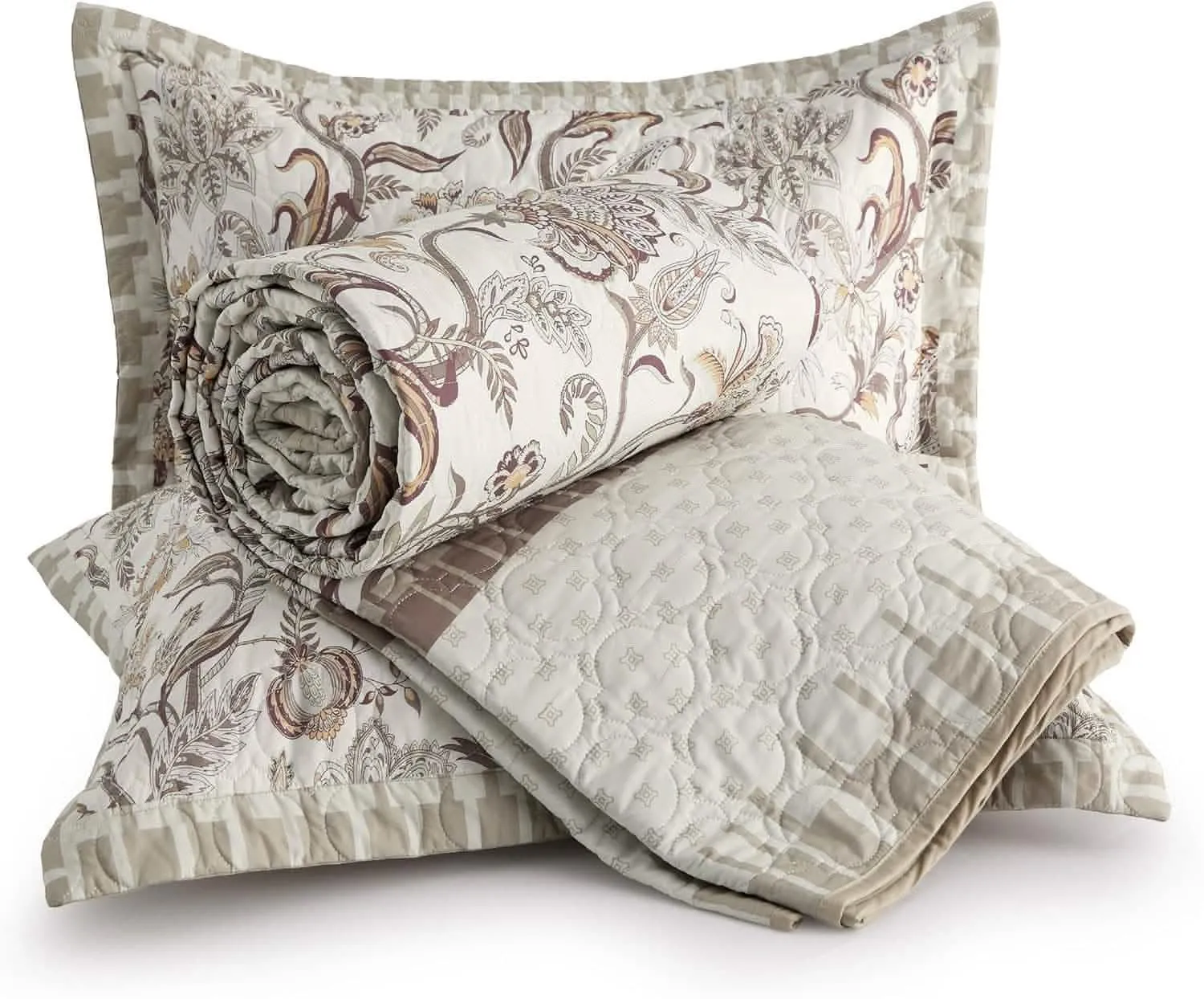 Cotton Patterned  Taupe Quilt Set