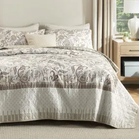 Cotton Patterned  Taupe Quilt Set