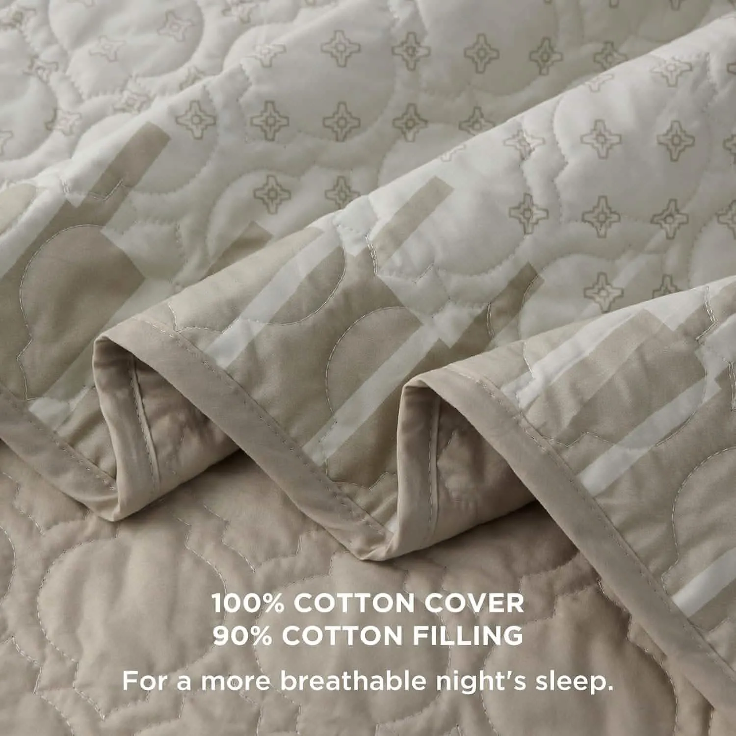 Cotton Patterned  Taupe Quilt Set