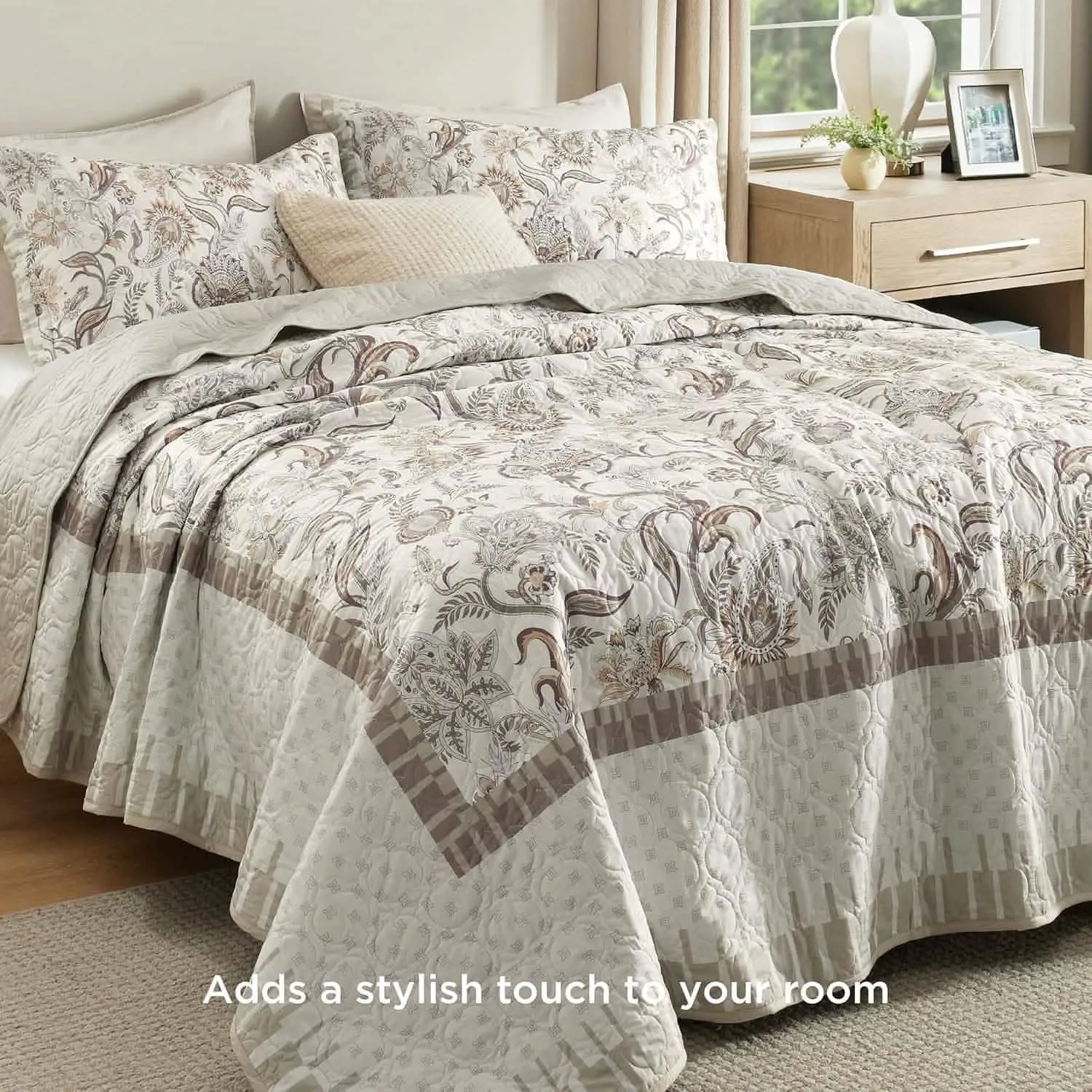 Cotton Patterned  Taupe Quilt Set