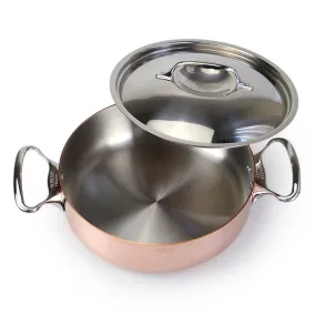 De Buyer Copper Saute Pan With Stainless Steel Handle & Lid 24cm