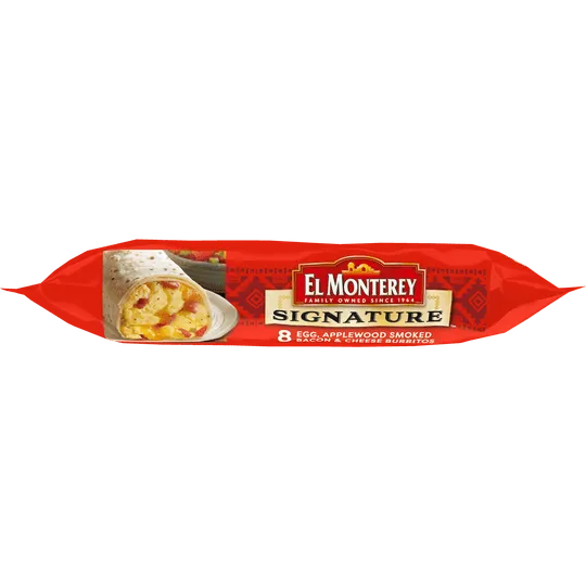 El Monterey Signature Egg, Applewood Smoked Bacon & Cheese Burritos 8 Ct, 36 oz (Frozen)