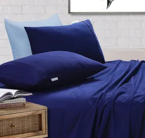 Elan Linen 100% Egyptian Cotton Vintage Washed 500TC Navy Blue Queen Bed Sheets Set