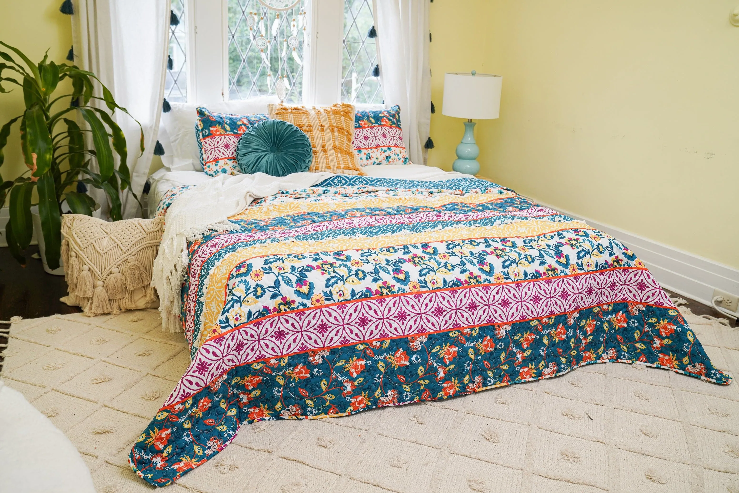 Emily Boho Stripe Reversible 3 Piece Quilt Set