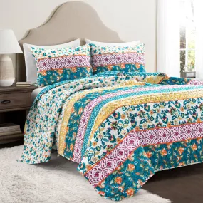 Emily Boho Stripe Reversible 3 Piece Quilt Set