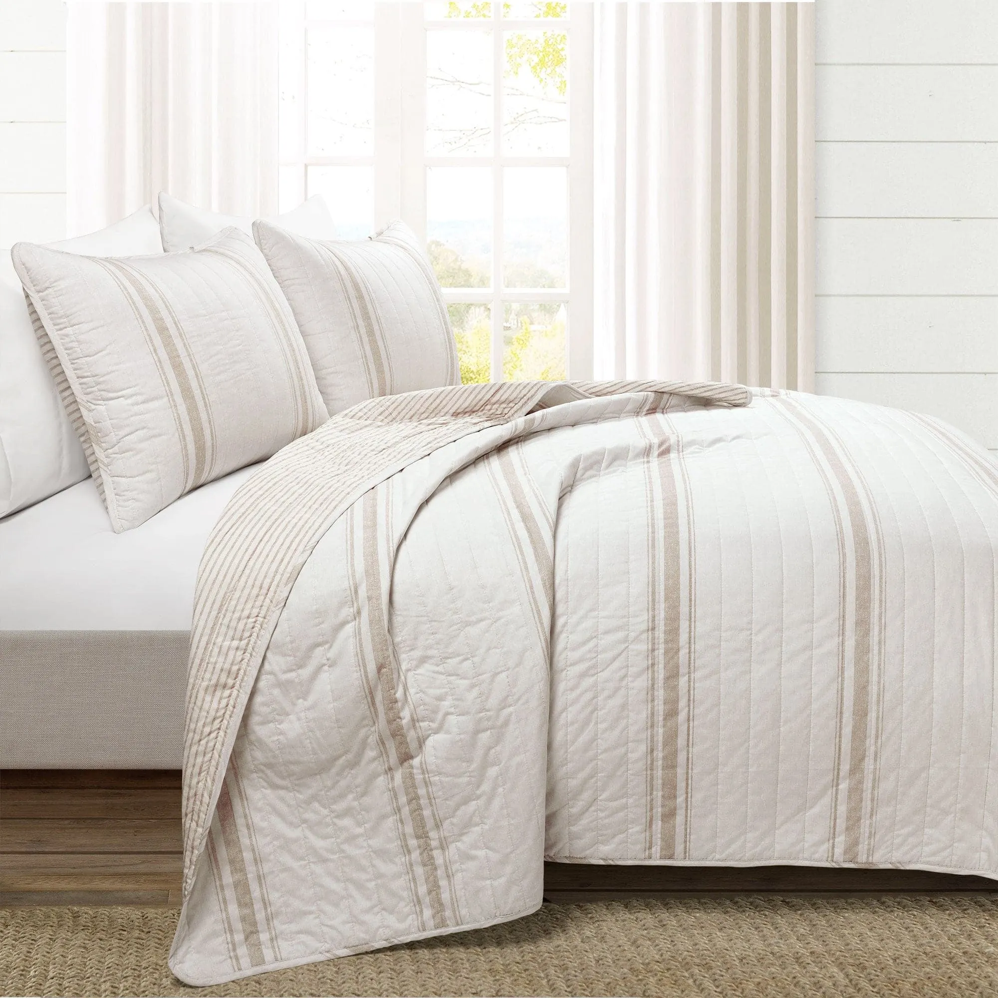 Farmhouse Stripe Reversible Cotton Quilt Set