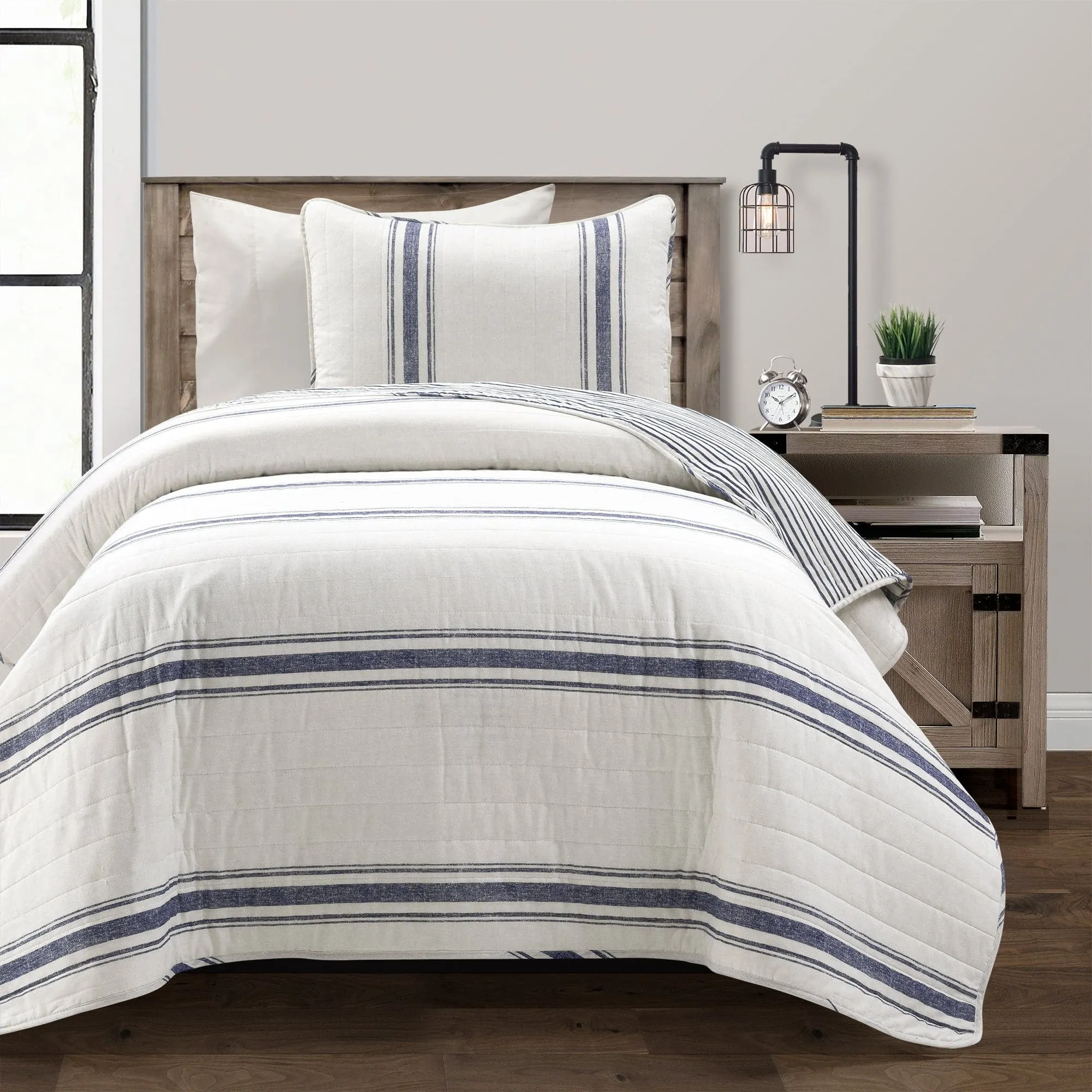 Farmhouse Stripe Reversible Cotton Quilt Set