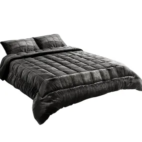 Faux Mink Quilt Comforter Fleece Throw Blanket Doona Charcoal Super King