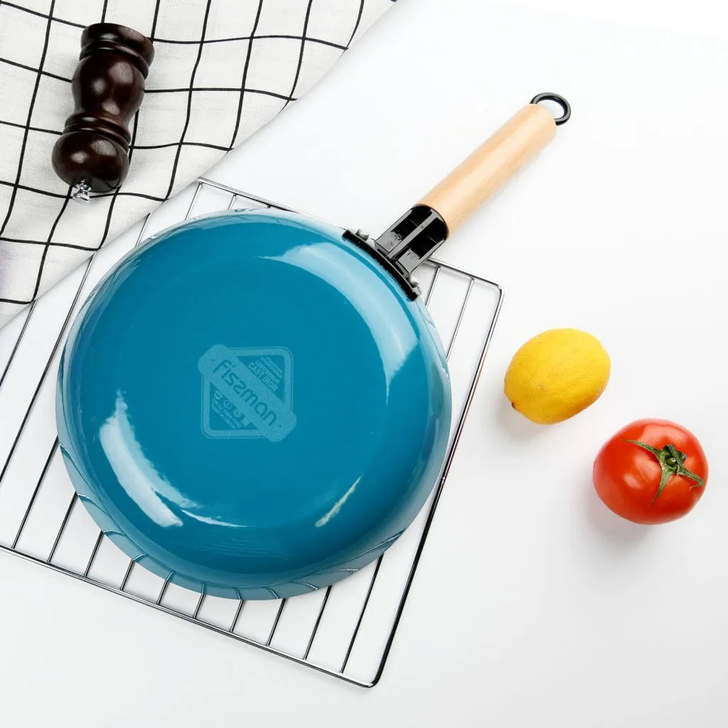 Fissman Frying Pan Non-Stick Coating With Enamelled Lightweight Cast Iron Seagreen Series Series Blue/Black/Beige 24x4.5cm