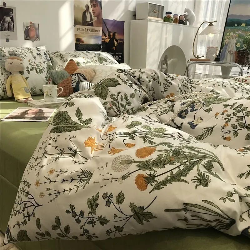 Floral Brushed Bedding Set with Soft Duvet Cover and Comforter