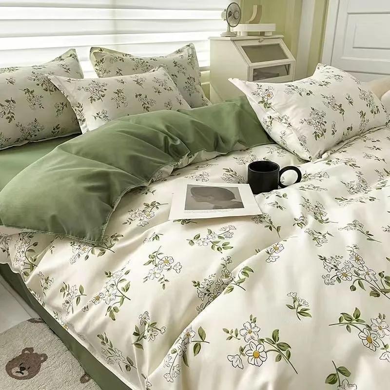 Floral Brushed Bedding Set with Soft Duvet Cover and Comforter