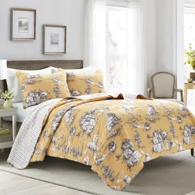 French Country Toile 3 Piece Quilt Set