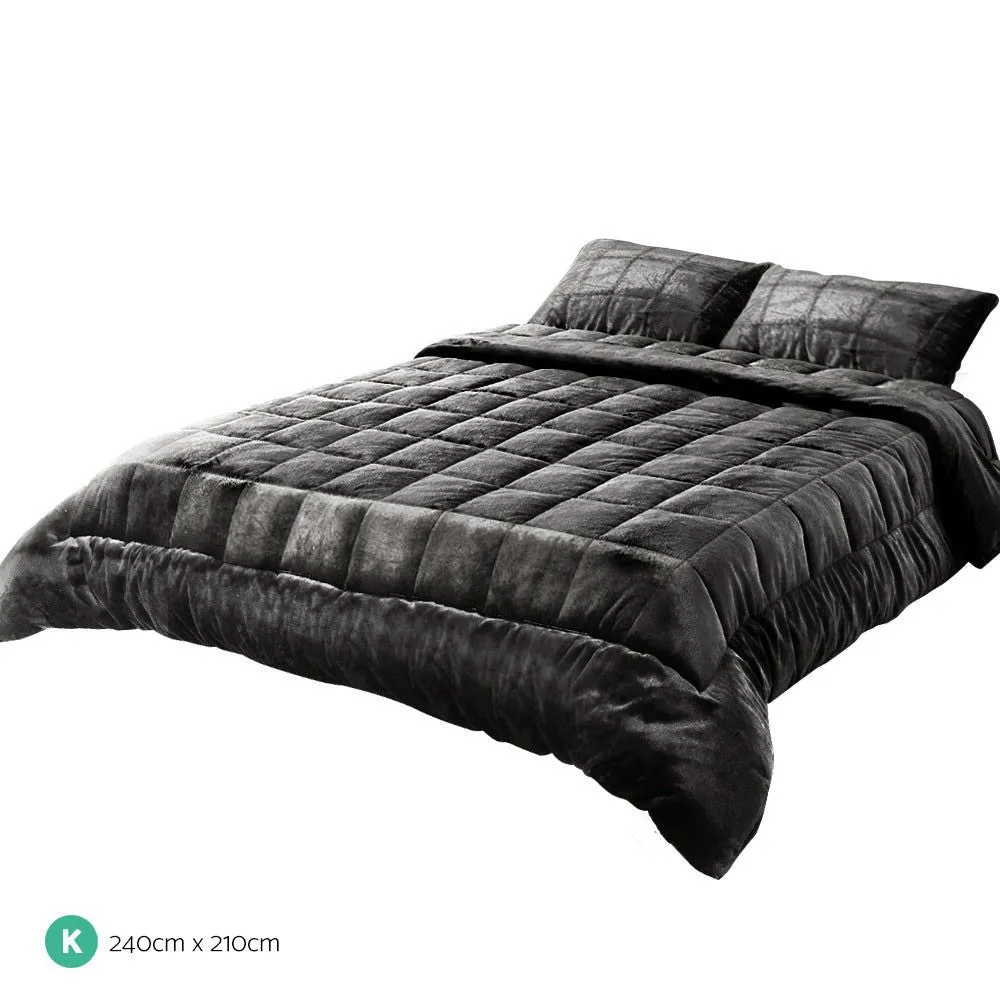 Giselle Bedding Faux Mink Quilt King Size Charcoal