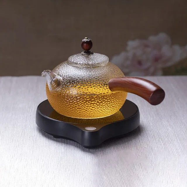 Glass Teapot Wood Handle Tea Ceremony Transparent Set Cup