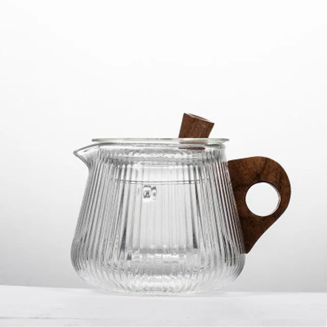 Glass Teapot Wood Handle Tea Ceremony Transparent Set Cup