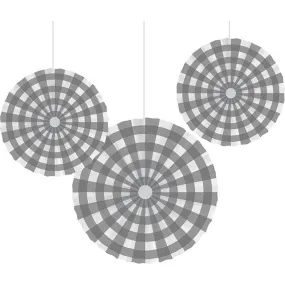 Gray and White Buffalo Check Paper Fans